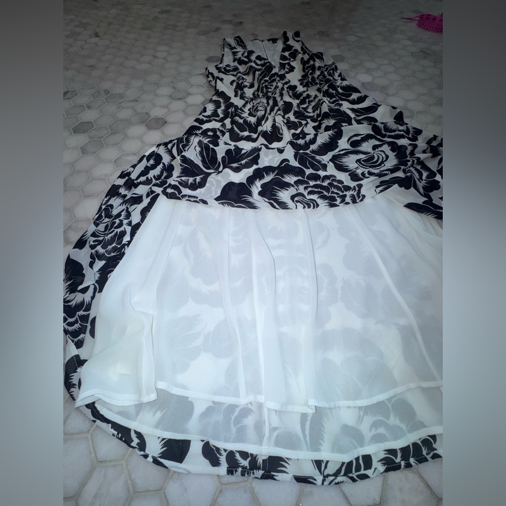 Ann Taylor Navy & White Floral Fit and Flare Dress Fully Lined Sleeveless - Picture 7 of 14